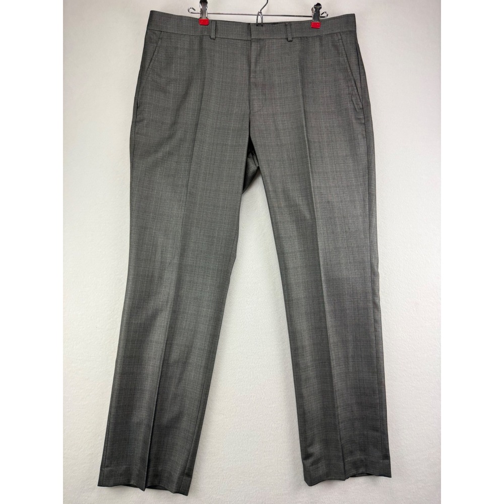 Billy London Dress Pants Mens 38x32 Grey Slim Fit Flat Front‎ Trousers